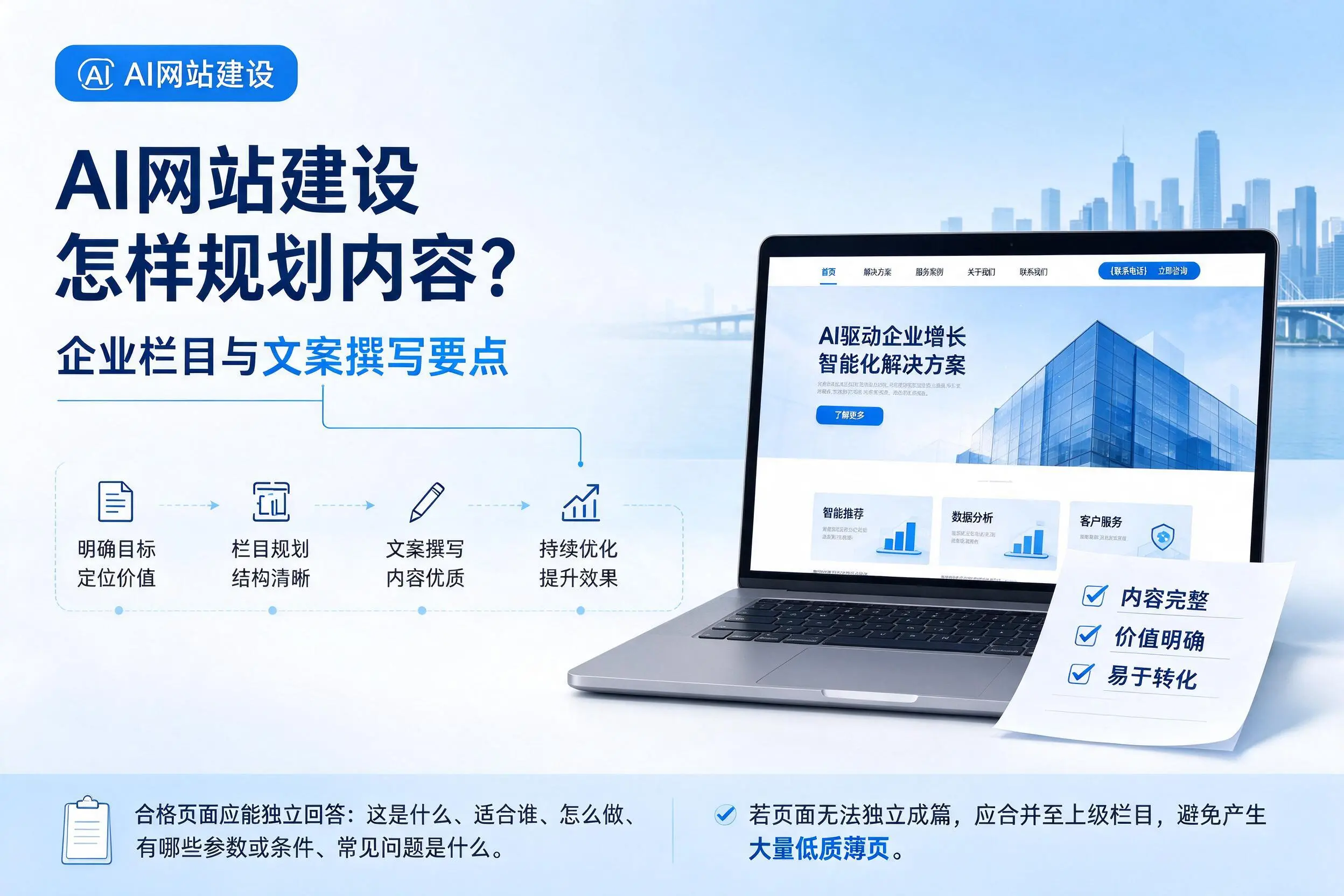 AI网站建设怎样规划内容?无锡企业栏目与文案撰写要点