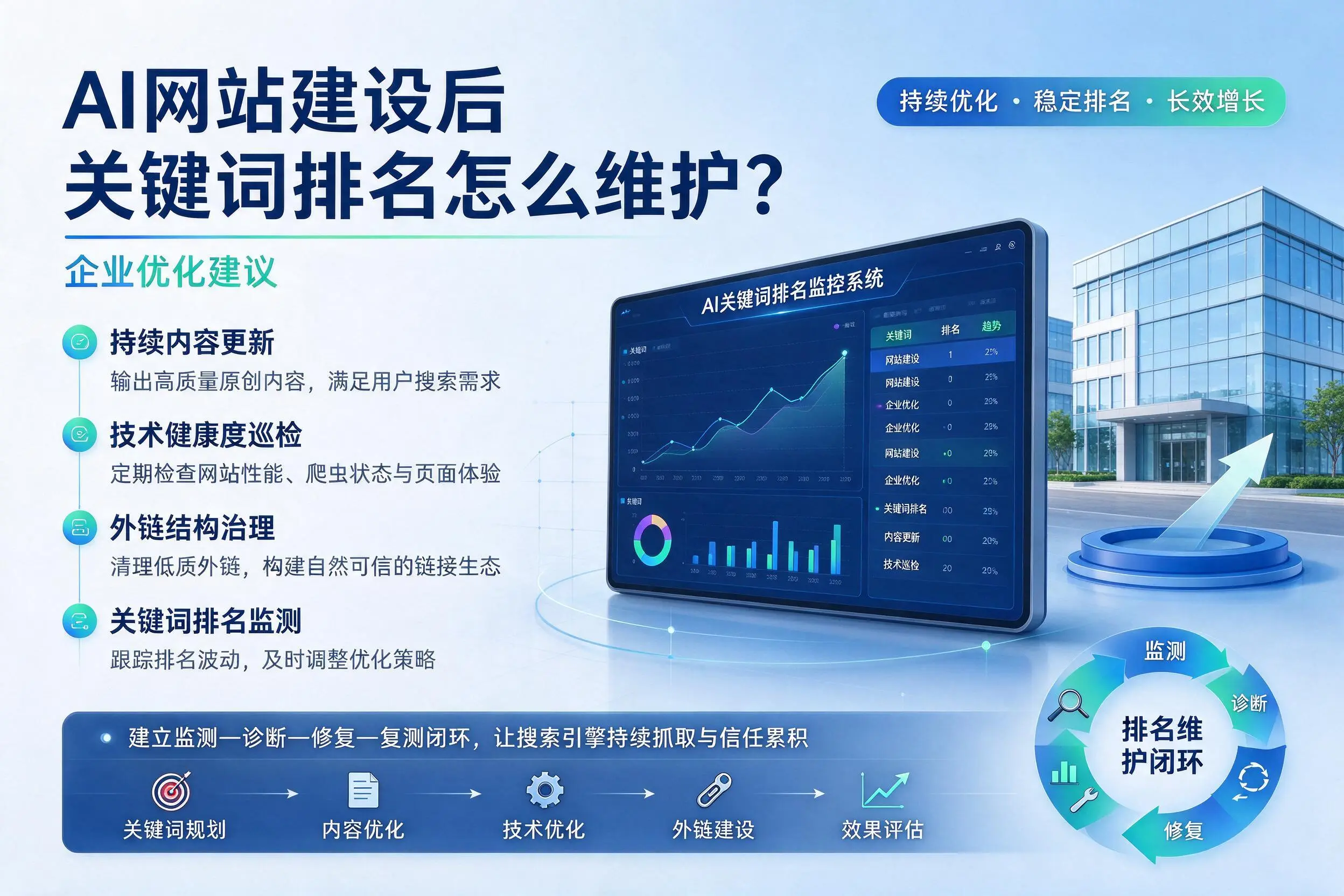 AI网站建设后关键词排名怎么维护?无锡企业优化建议