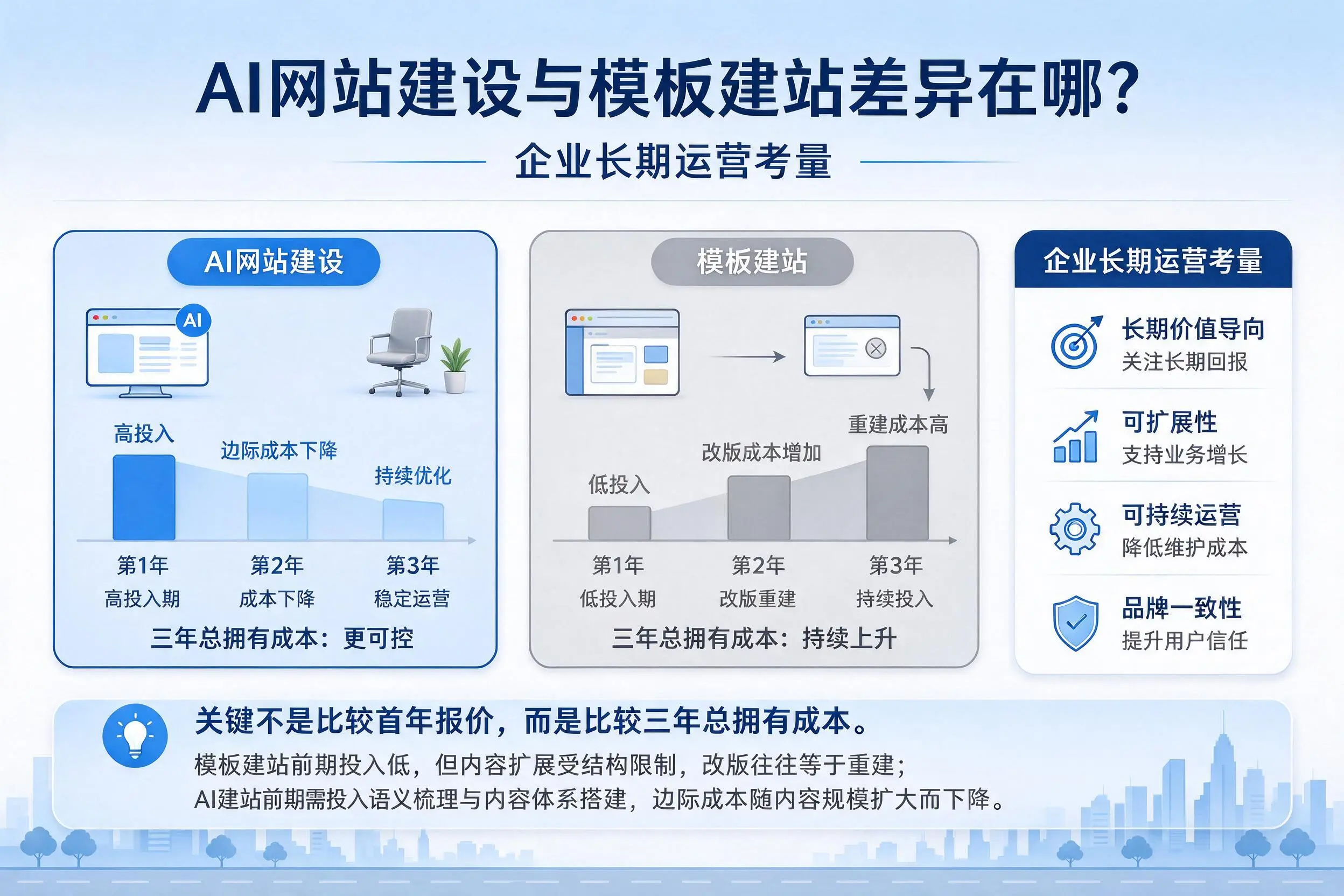 AI网站建设与模板建站差异在哪?无锡企业长期运营考量