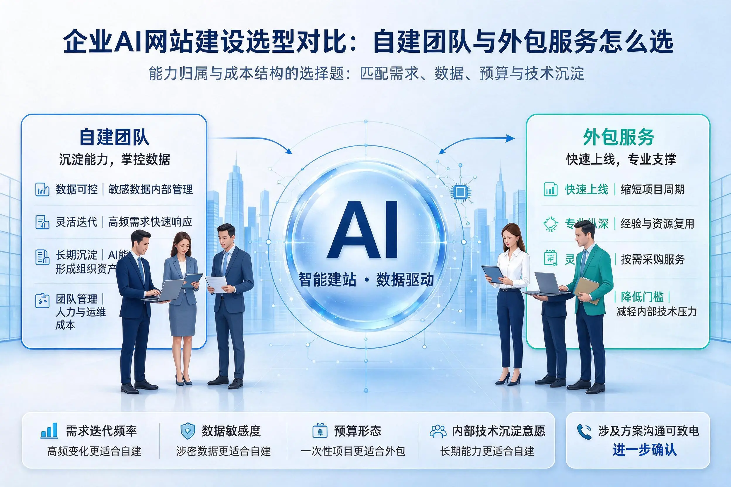 无锡企业AI网站建设选型对比：自建团队与外包服务怎么选